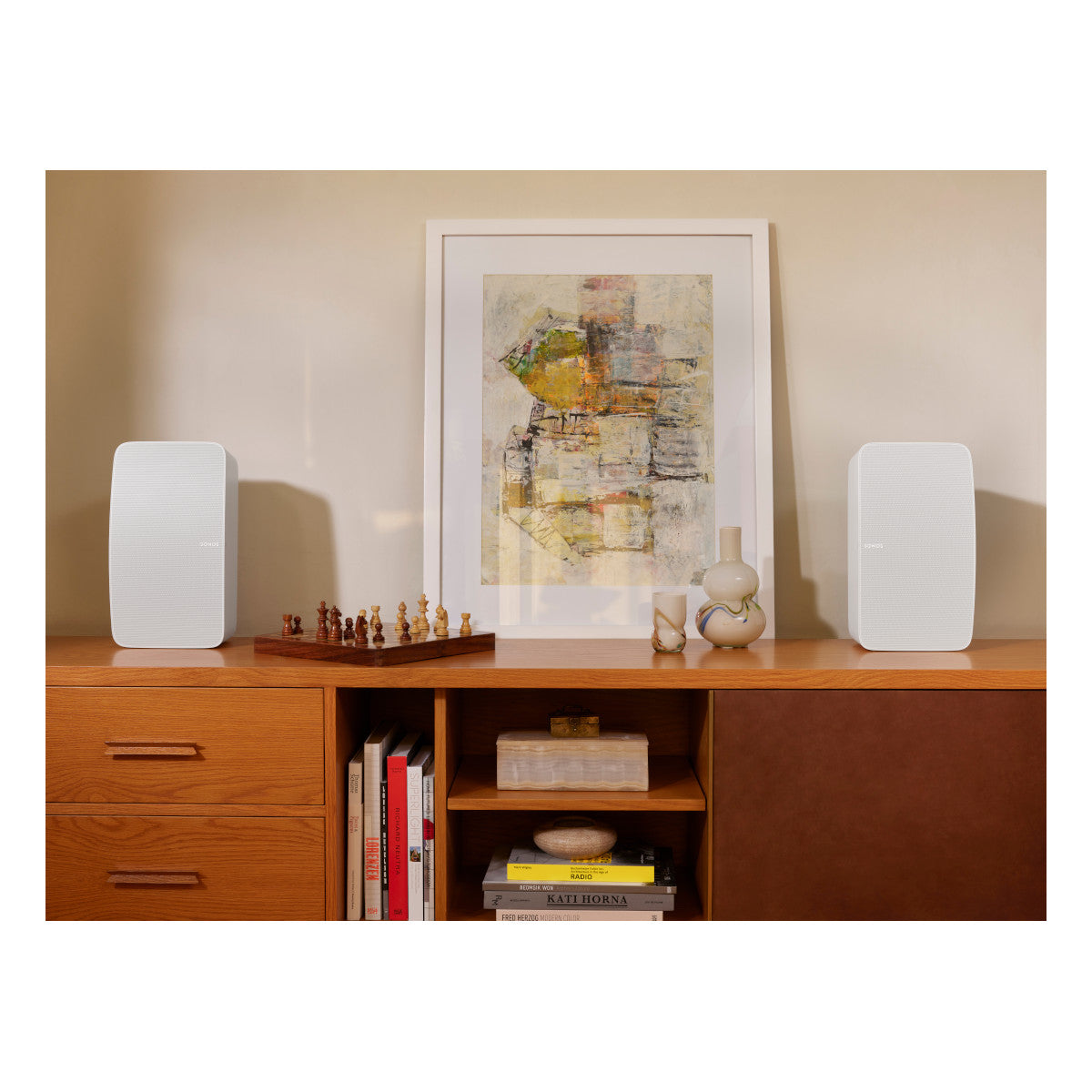 Victrola Stream Onyx Works with Sonos Wireless Turntable with Pair of Sonos Five Wireless Speakers for Streaming Music (White)