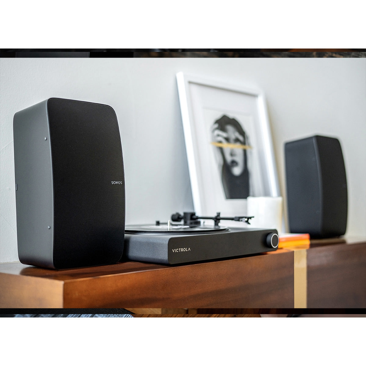 Victrola Stream Onyx Works with Sonos Wireless Turntable with Pair of Sonos Five Wireless Speakers for Streaming Music (White)