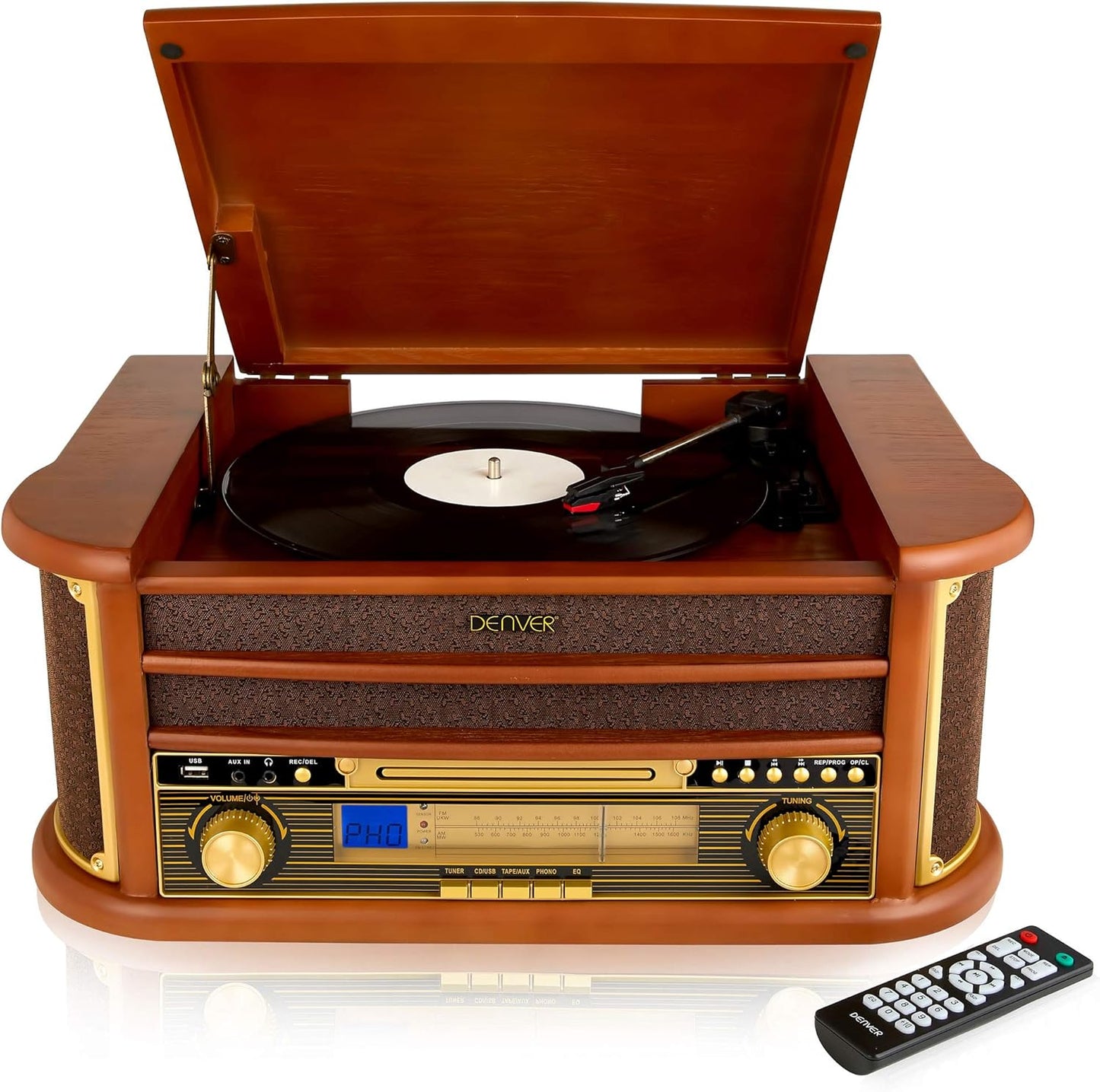 8-IN-1 HIFI STEREO SYSTEM WITH VINYL RECORD AND CD PLAYER