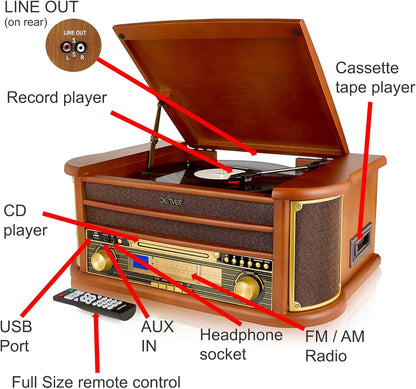 8-IN-1 HIFI STEREO SYSTEM WITH VINYL RECORD AND CD PLAYER