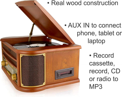 8-IN-1 HIFI STEREO SYSTEM WITH VINYL RECORD AND CD PLAYER